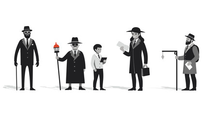 Diverse group of stylish men in traditional attire showcase community strength, vector art