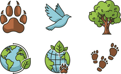 Ecological Icons Set Nature Wildlife and Conservation.