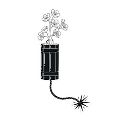 Black silhouette of a bomb with flowers in its casing silhouette