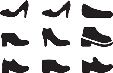 Flat Style Boy and Girls  Shoes Icon Set  8 Fashion Footwear Vector Symbol Design.