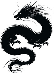 Ink brush stroke dragon silhouette on white background