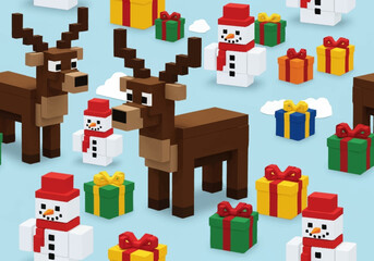 Pixelated Christmas Characters and Gifts.