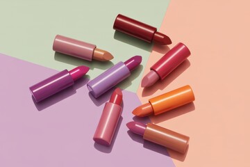 Obraz premium Assorted lipsticks on pastel background