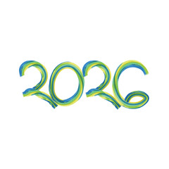 Colorful green and blue 2026 typography in watercolor brush style. Perfect for New Year greeting cards, posters, banners, and festive design.