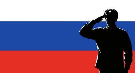 Silhouette of Russian soldier with flag background 3D vector illustration patriotic military design digital art
