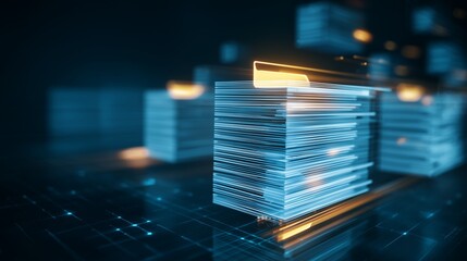 Digital stacks symbolize cloud data management, efficiency, and storage solutions.