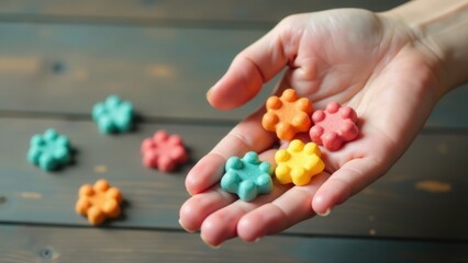 A young child proudly holds a bouquet of vibrant plastic flowers, perfect for any occasion or event
