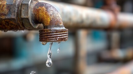 Rusty pipe leaking water, symbolizing urgent plumbing repair needs.