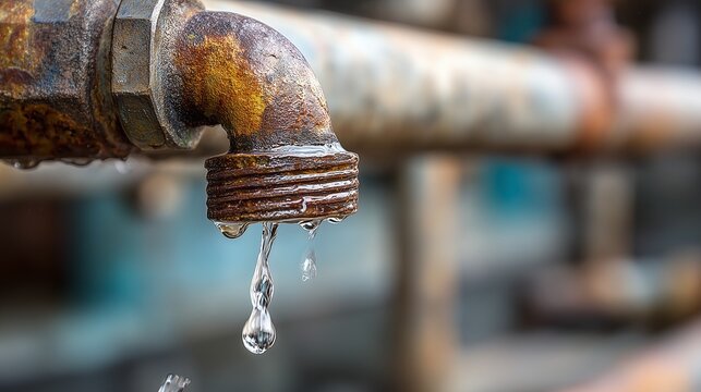 Rusty pipe leaking water, symbolizing urgent plumbing repair needs. - Powered by Adobe