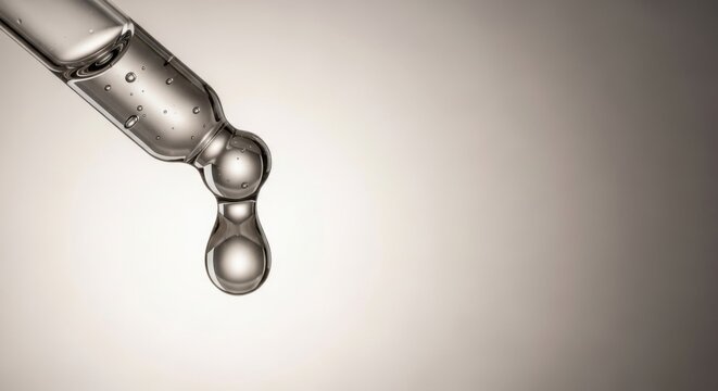 Close-up of a glass dropper with a single droplet of liquid.