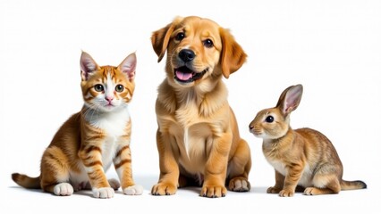 Obraz premium A close-up shot of a cat and a dog sitting side by side, showcasing friendship and companionship