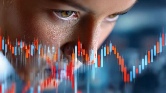Market Analyst's Gaze: A focused individual analyzes a dynamic stock market graph, symbolizing the power of strategic planning and astute financial acumen.