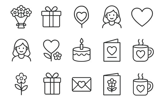 Minimalist love icons set for celebrations and relationships