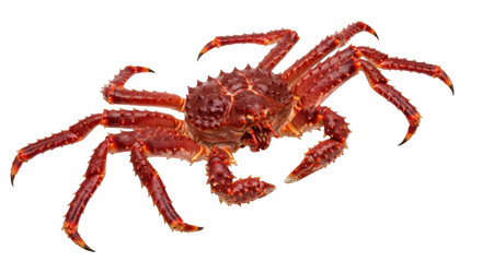 Isolated Alaskan king crab viewed from a high angle, on display, crustacean delicacy close-up