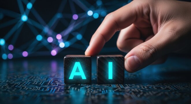 Hand arranging wooden blocks with AI letters artificial intelligence concept technology and innovation in business - Powered by Adobe