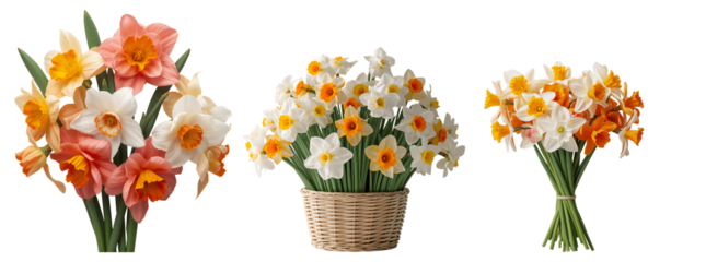 Beautiful blooming spring flower Daffodils isolated on transparent background