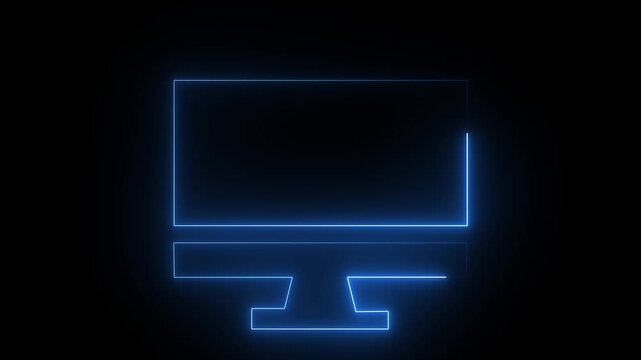 Monitor, computer display neon sign. Bright glowing symbol on a black background. Abstract neon monitor icon on black background.4k animation motion graphic video..