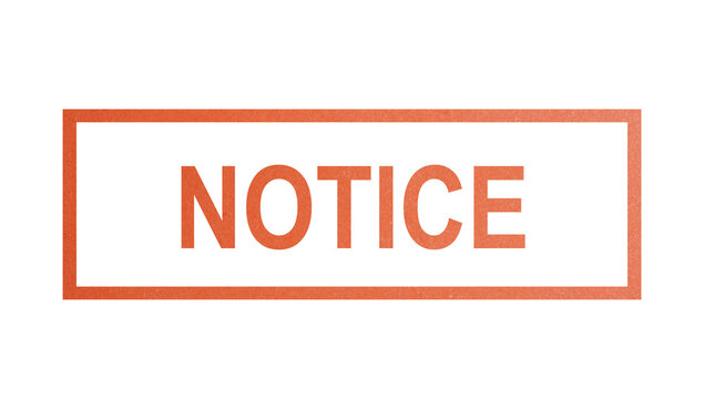 NOTICE. stamp with rough texture, rectangular frame.