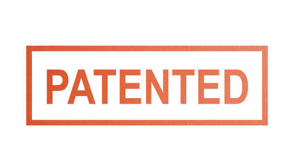 PATENTED. stamp with rough texture, rectangular frame.