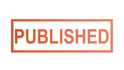 PUBLISHED. stamp with rough texture, rectangular frame.