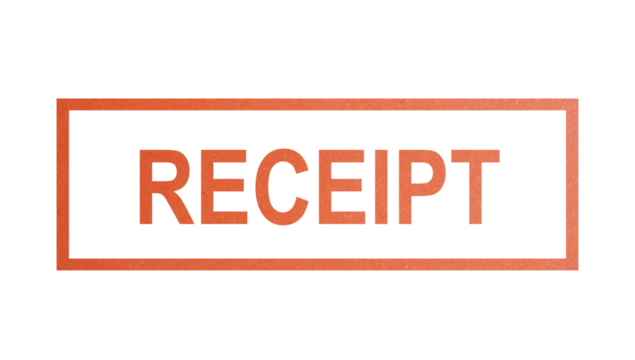 RECEIPT. stamp with rough texture, rectangular frame.