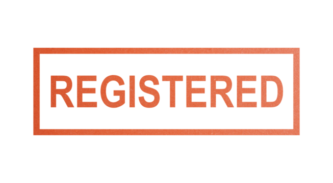 REGISTERED. stamp with rough texture, rectangular frame.