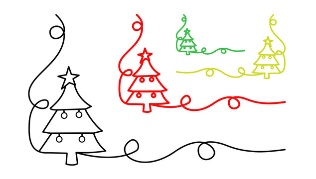 christmas tree with santa claus, vector illustration of a christmas tree, christmas tree one line art vector, single line, ilustration white background