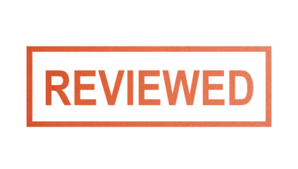 REVIEWED. stamp with rough texture, rectangular frame.