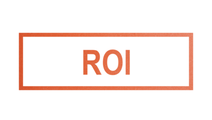 ROI, Return on Investment. stamp with rough texture, rectangular frame.