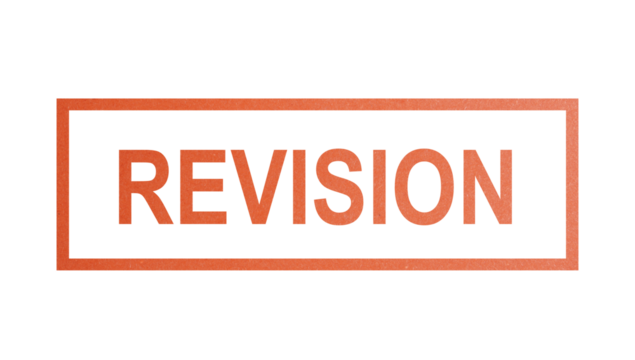 REVISION. stamp with rough texture, rectangular frame.