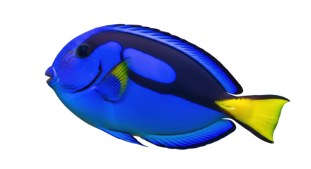 Isolated Palette Surgeonfish, a vibrant blue reef fish with yellow tail, no background, for design