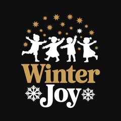 Children dancing in winter joy with stars and snowflakes
