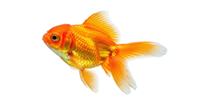 Isolated orange goldfish swimming, graceful aquatic pet with flowing fins and scales
