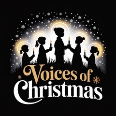 Christmas carolers silhouette with candles and snowy landscape