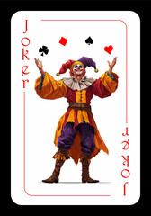 Joker playing card. An original design of a Joker playing card featuring a medieval jester. Jolly Joker. Colored vector illustration in cartoon style