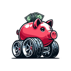 Piggy Bank Truck Vector Illustration — Financial Growth, Money Savings, Fast Finance Concept, SVG Clipart