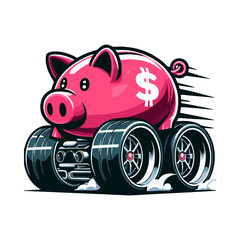Piggy Bank Truck Vector Illustration — Financial Growth, Money Savings, Fast Finance Concept, SVG Clipart