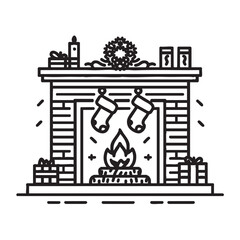 Obraz premium Line icon of a fireplace decorated for the holidays.