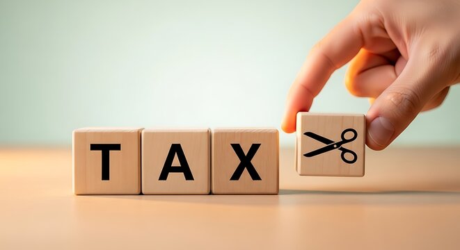 Hand arranging blocks to signify tax cuts and financial savings