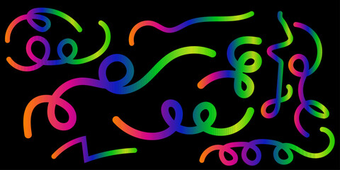 Abstract Rainbow Swirls and Curves Against a Black Background Pattern