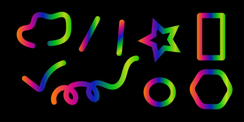 Colorful Gradient Geometric Shapes on Black Background Design Element Set