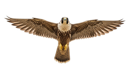 Isolated peregrine falcon with spread wings ready for flight, beautiful plumage detail