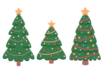 Set of Christmas clip art. Collection of New Year's icons featuring a Christmas tree. Cute festive illustrations. Winter holiday set.