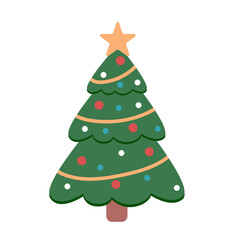 Cute festive Christmas tree with garlands. Winter holiday illustration in flat style.