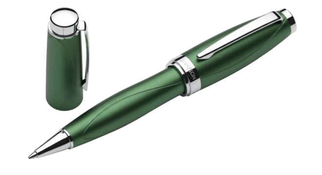 Isolated Green Ballpoint Pen and Cap for Writing Business, Education or Office Stationery