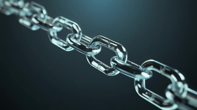chain links on dark background dispersed glass 3d render	