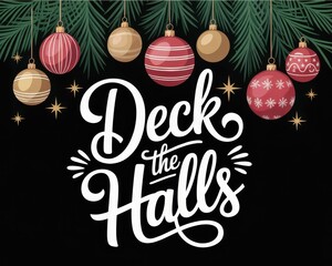 Deck the Halls Christmas ornaments and pine branches