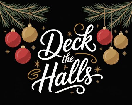Deck the Halls Christmas Ornaments and Pine Branches