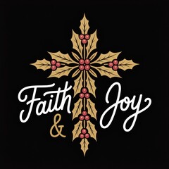 Faith and Joy Christmas Cross with Holly image photo