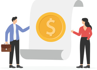 This image is an illustration representing a business financial discussion, investment, or a financial agreement/contract
